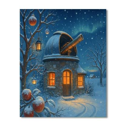 Snowy Cottage Observatory In The Orchard Paint by numbers kits