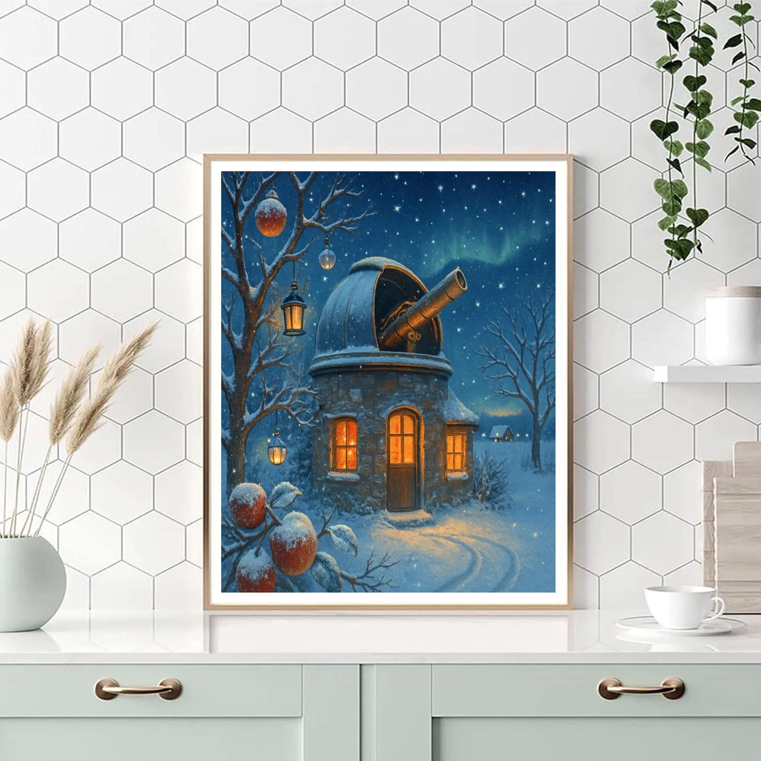 Snowy Cottage Observatory In The Orchard Paint by numbers kits