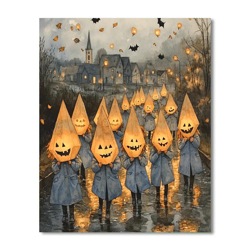 Lantern Parade With Spooky Paper Meteors DIY paint by numbers