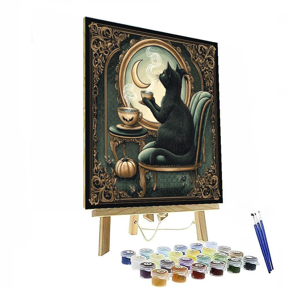 Midnight Tea Room, Halloween Mirror Cat paint by numbers
