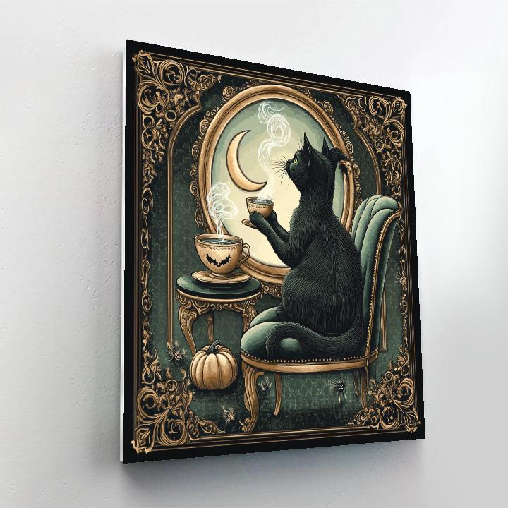 Midnight Tea Room, Halloween Mirror Cat paint by numbers