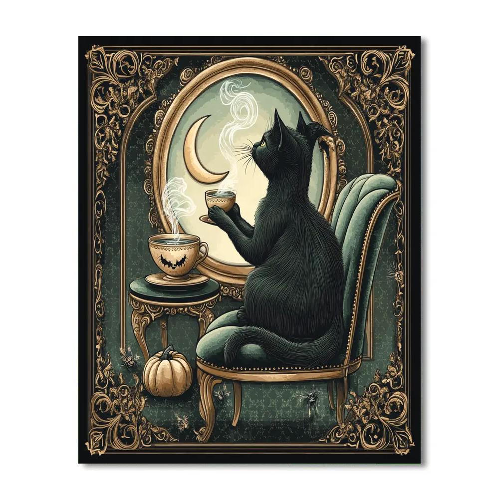 Midnight Tea Room, Halloween Mirror Cat paint by numbers