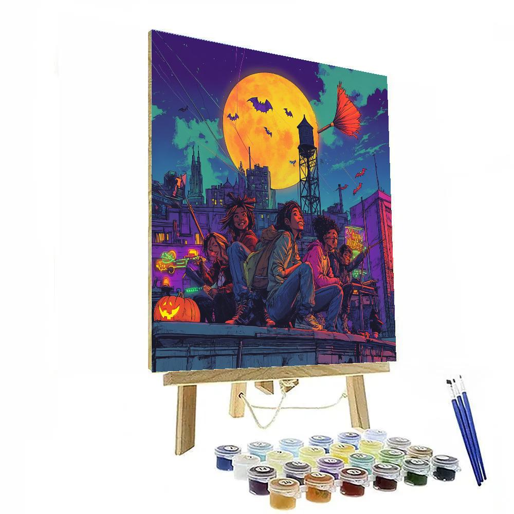 Spooky Skyline Rooftop Kite Coven Painting by numbers kit