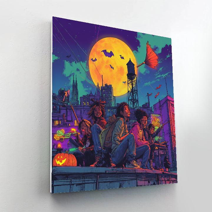 Spooky Skyline Rooftop Kite Coven Painting by numbers kit