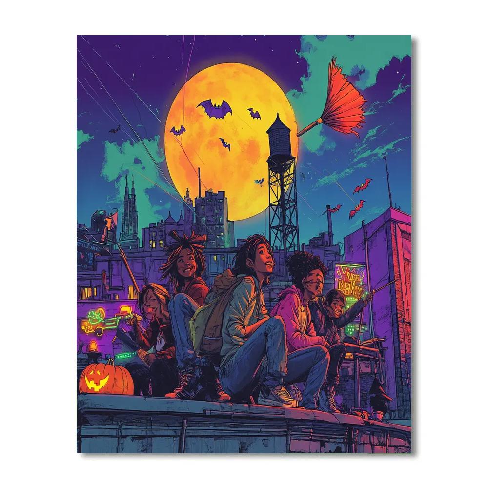 Spooky Skyline Rooftop Kite Coven Painting by numbers kit