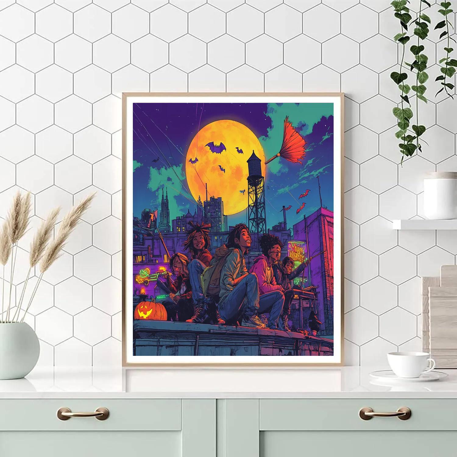 Spooky Skyline Rooftop Kite Coven Painting by numbers kit