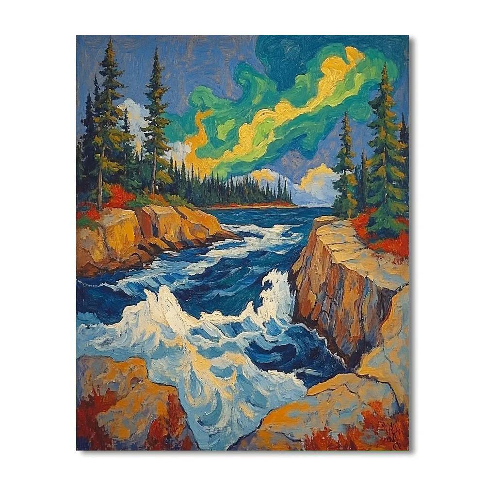 Arthur Lismer Inspired Aurora Gale Over Granite Channels paint by color