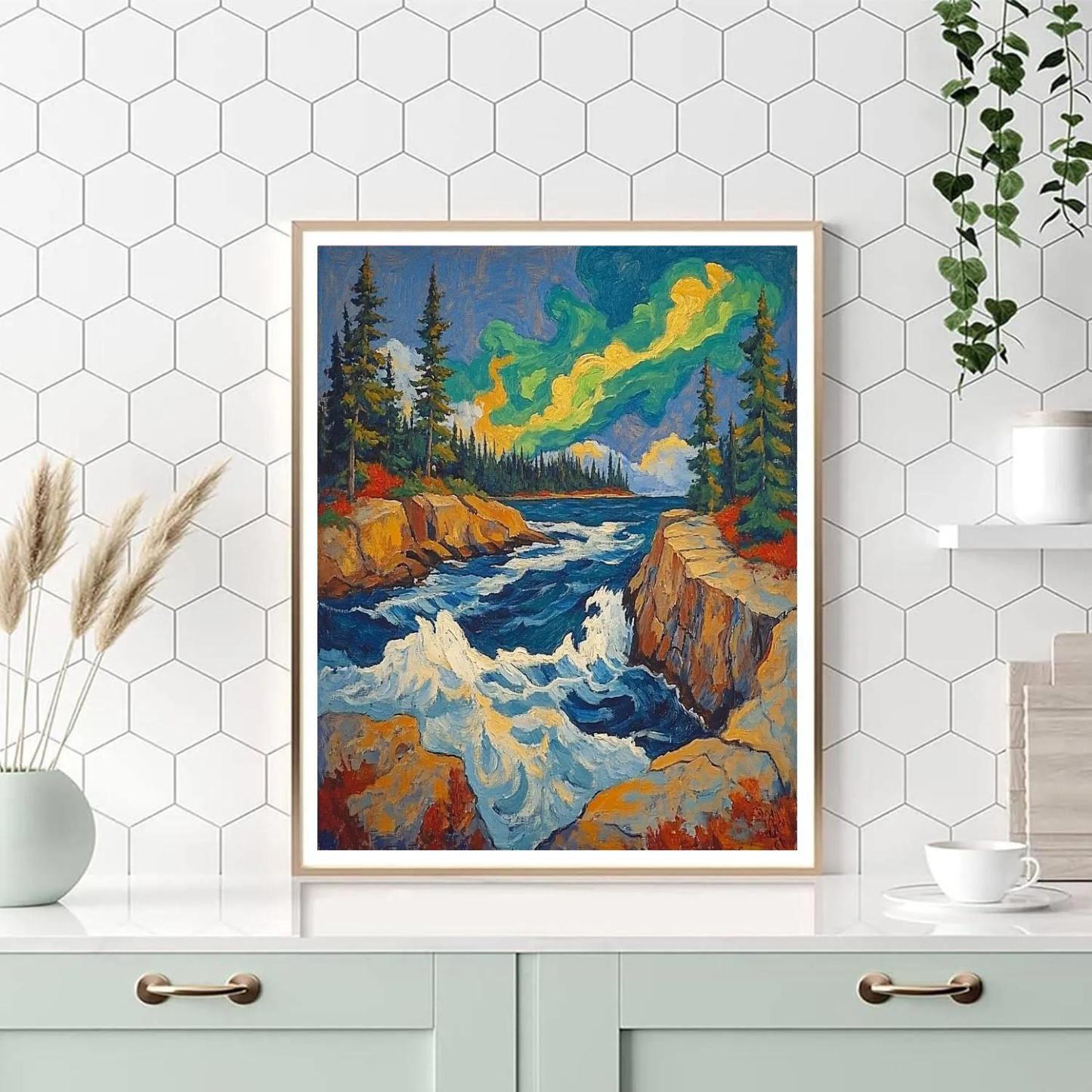 Arthur Lismer Inspired Aurora Gale Over Granite Channels paint by color