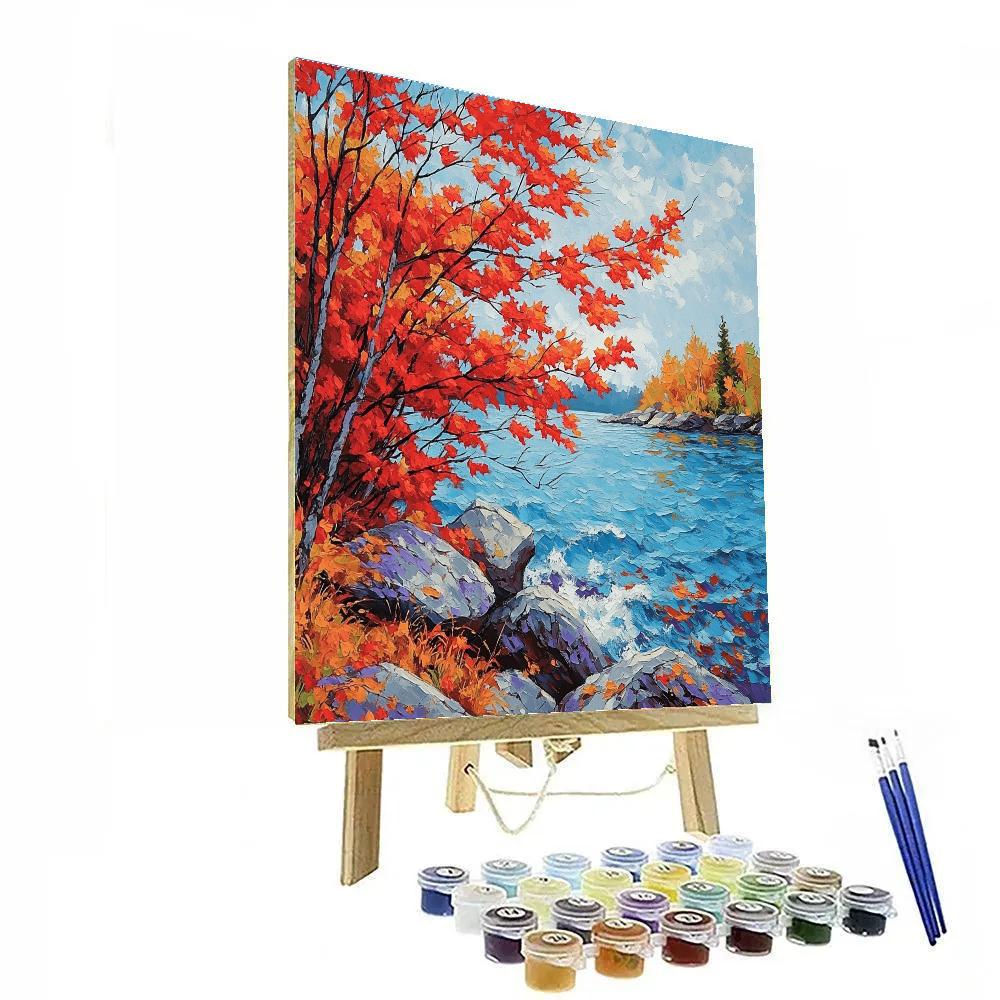 A.Y. Jackson Inspired Crimson Maple Screen And Wind Driven Northern Lake Paint by numbers art