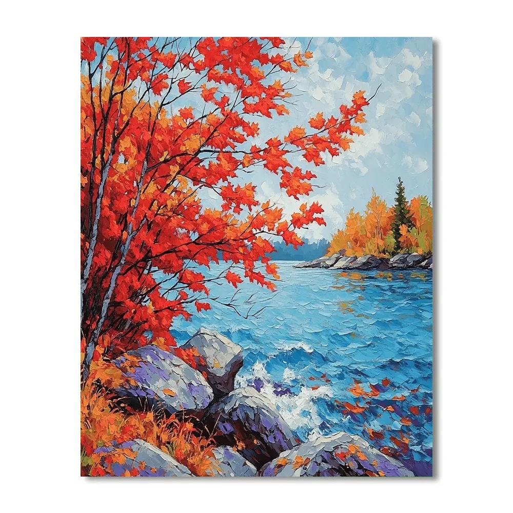 A.Y. Jackson Inspired Crimson Maple Screen And Wind Driven Northern Lake Paint by numbers art