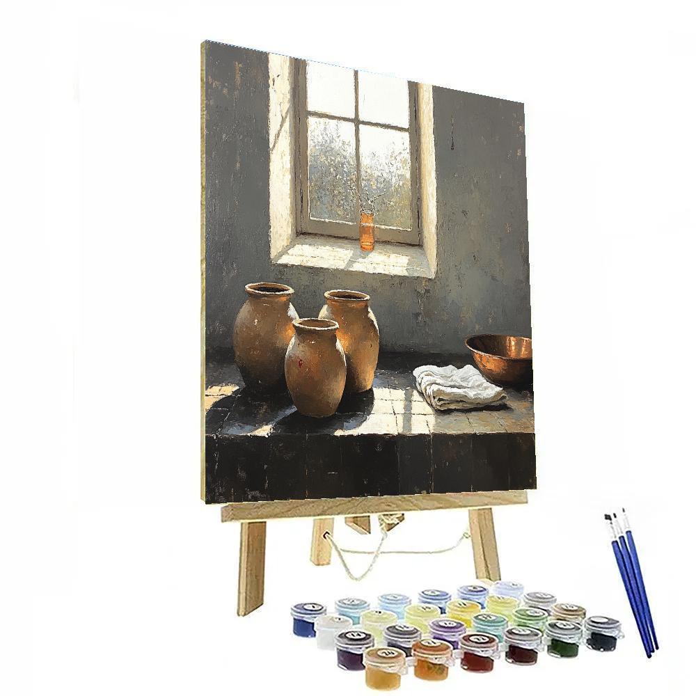 Diego Velázquez Inspired Silvery Bodegon Of Earthenware Jars And Copper Basin Numbered painting kits