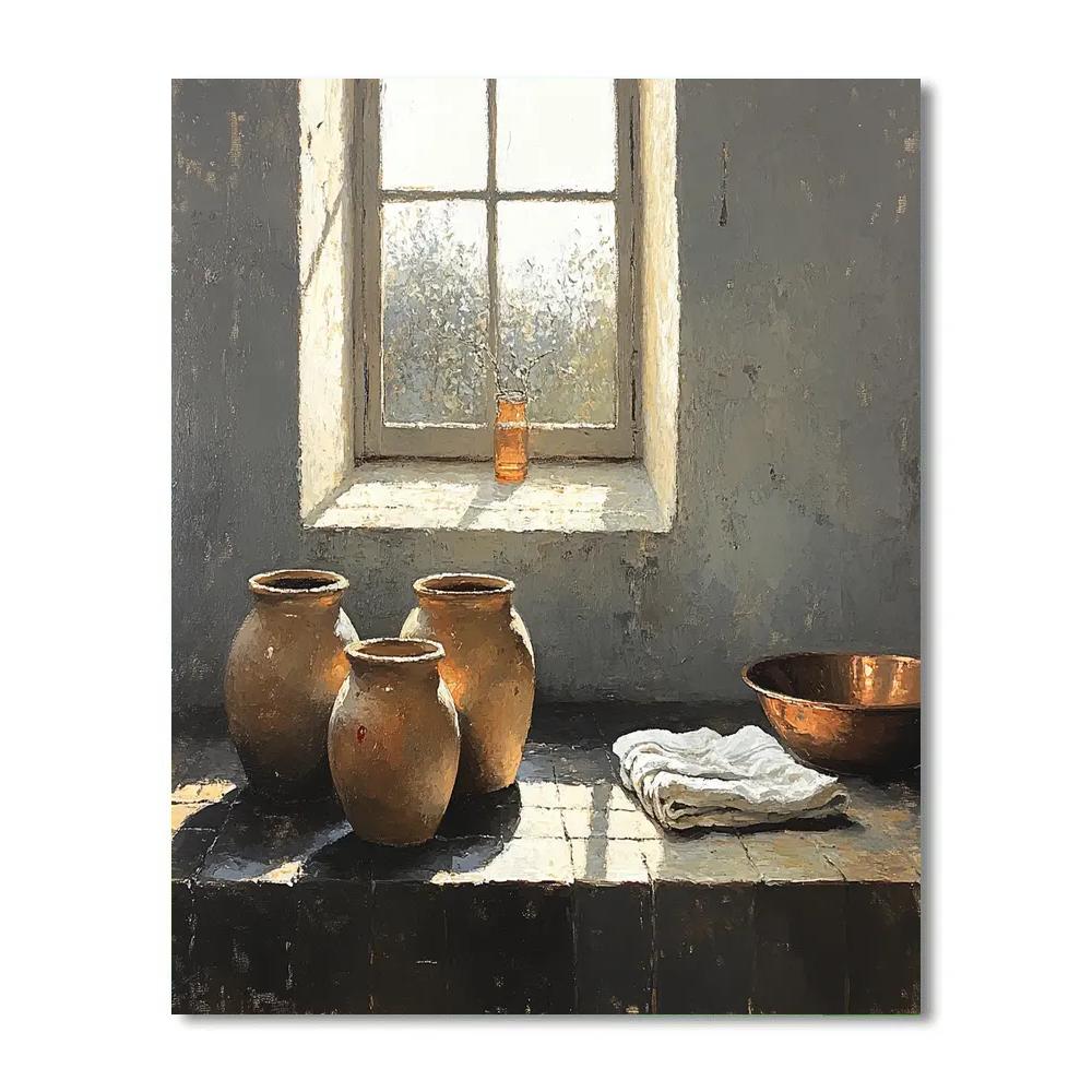 Diego Velázquez Inspired Silvery Bodegon Of Earthenware Jars And Copper Basin Numbered painting kits