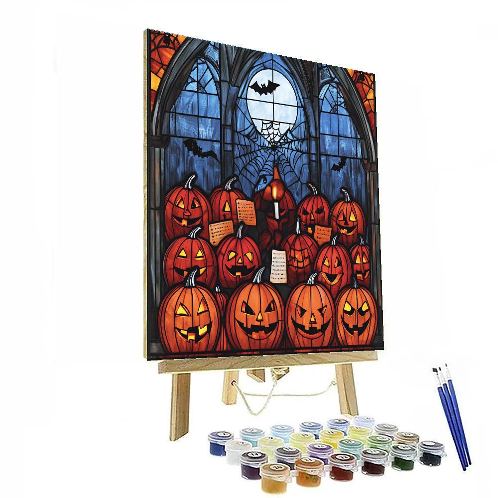 Haunted Stained Glass Pumpkin Choir paint by number