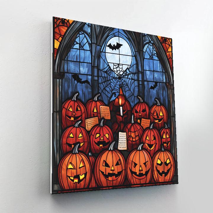Haunted Stained Glass Pumpkin Choir paint by number