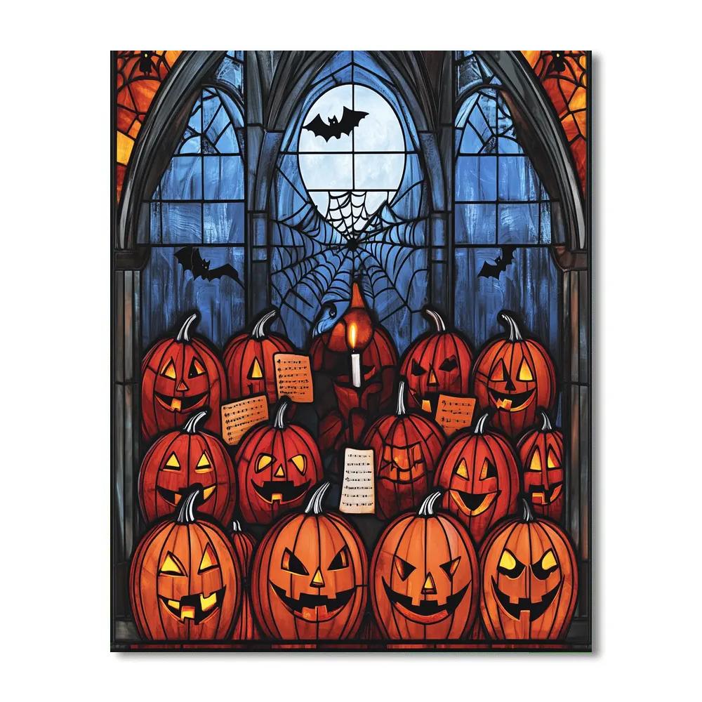 Haunted Stained Glass Pumpkin Choir paint by number