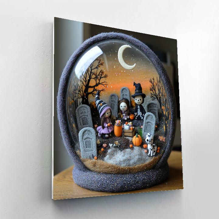 Spooky Snow Globe Cemetery Picnic Paint by numbers kits