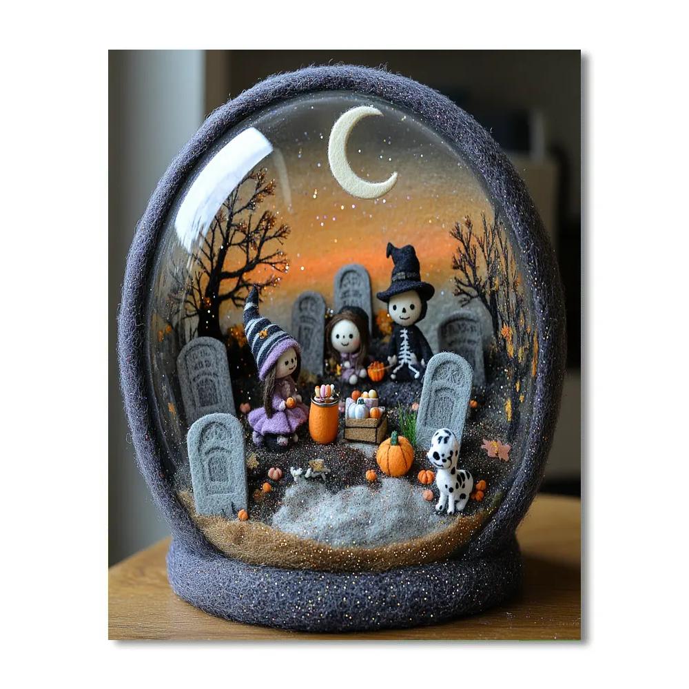 Spooky Snow Globe Cemetery Picnic Paint by numbers kits