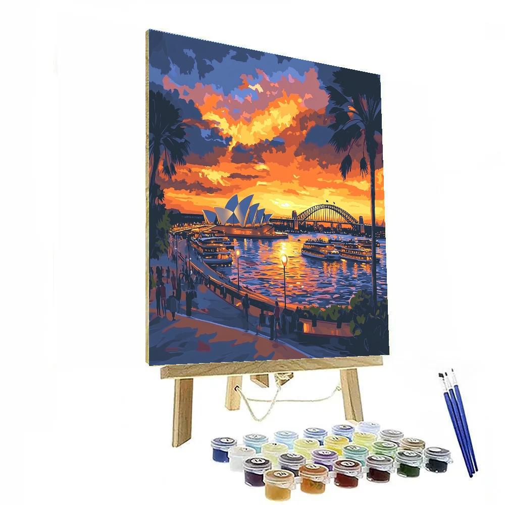 Harbourfront And Opera House Silhouette Sydney Australia Paint by numbers kits