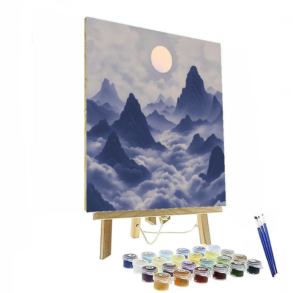 Hiroshige Inspired Moonlit Cloud Sea Above Indigo Peaks Paint by numbers kits