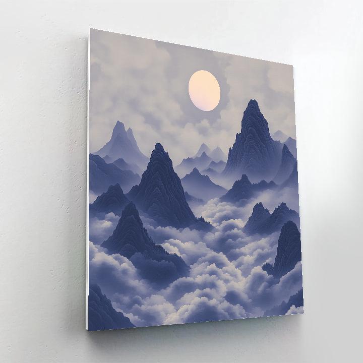 Hiroshige Inspired Moonlit Cloud Sea Above Indigo Peaks Paint by numbers kits