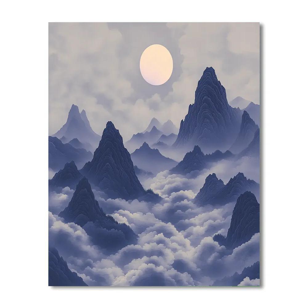 Hiroshige Inspired Moonlit Cloud Sea Above Indigo Peaks Paint by numbers kits
