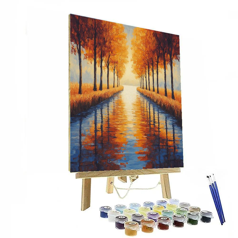 Claude Monet Inspired Autumn Canal With Amber Reflections DIY paint by numbers