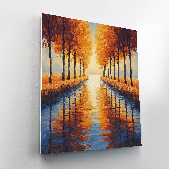 Claude Monet Inspired Autumn Canal With Amber Reflections DIY paint by numbers