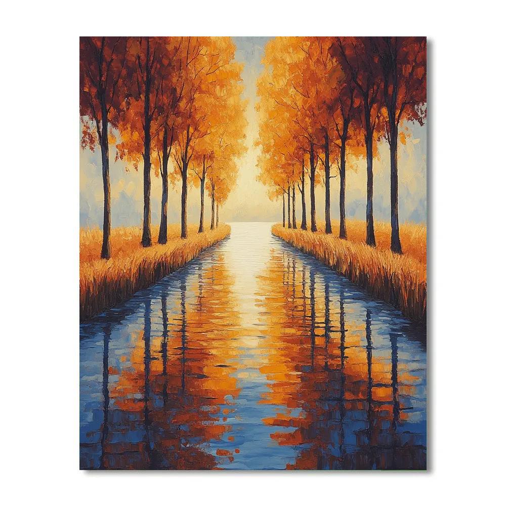 Claude Monet Inspired Autumn Canal With Amber Reflections DIY paint by numbers