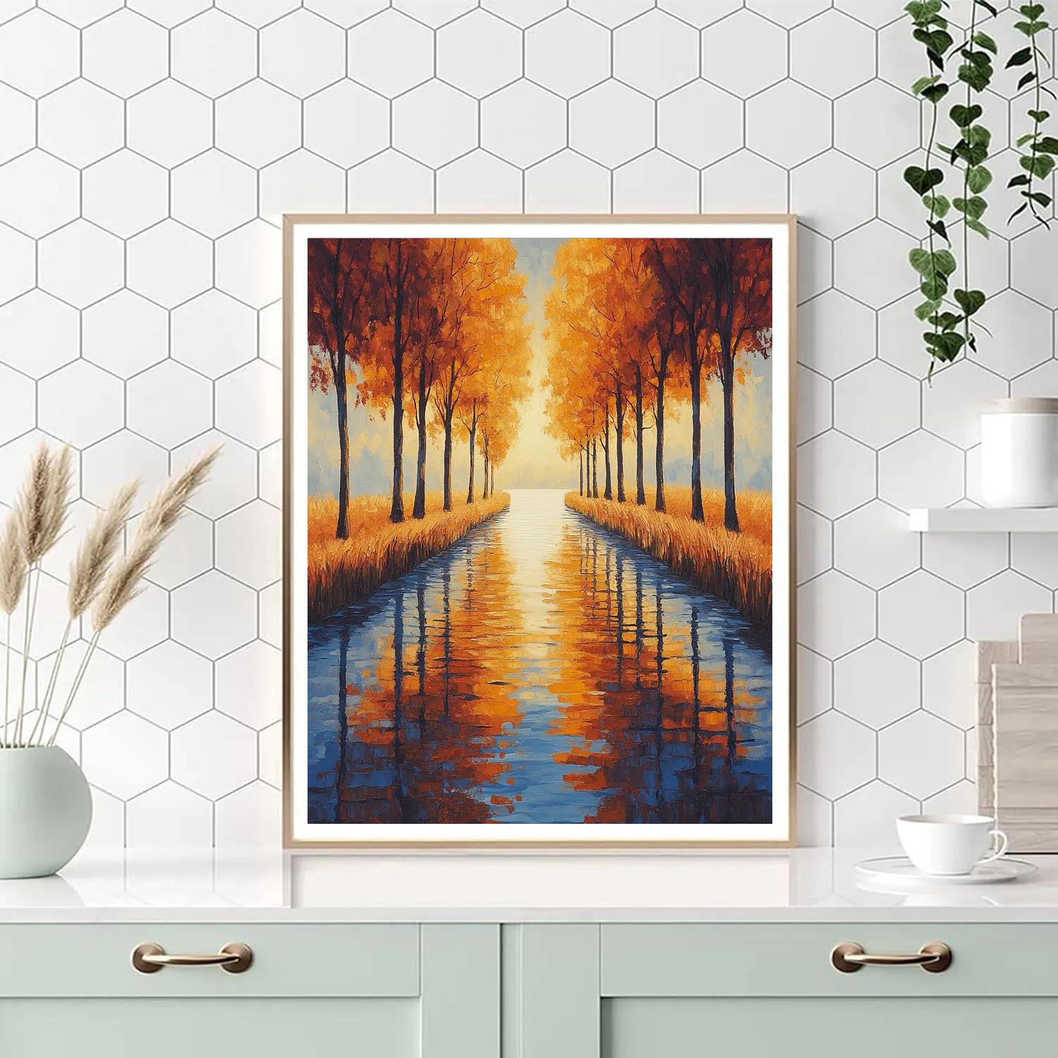 Claude Monet Inspired Autumn Canal With Amber Reflections DIY paint by numbers