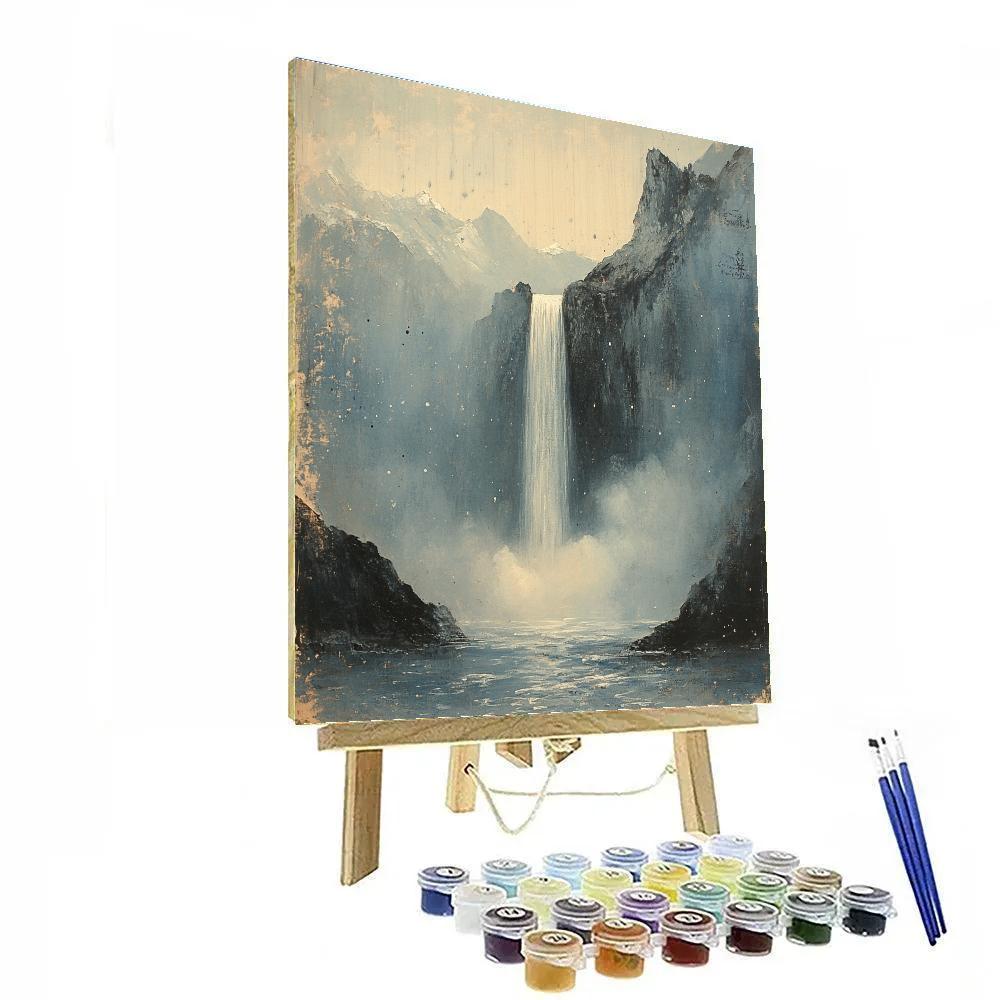 Leonardo Da Vinci Inspired Waterfall Veil In Chiaroscuro paint by number