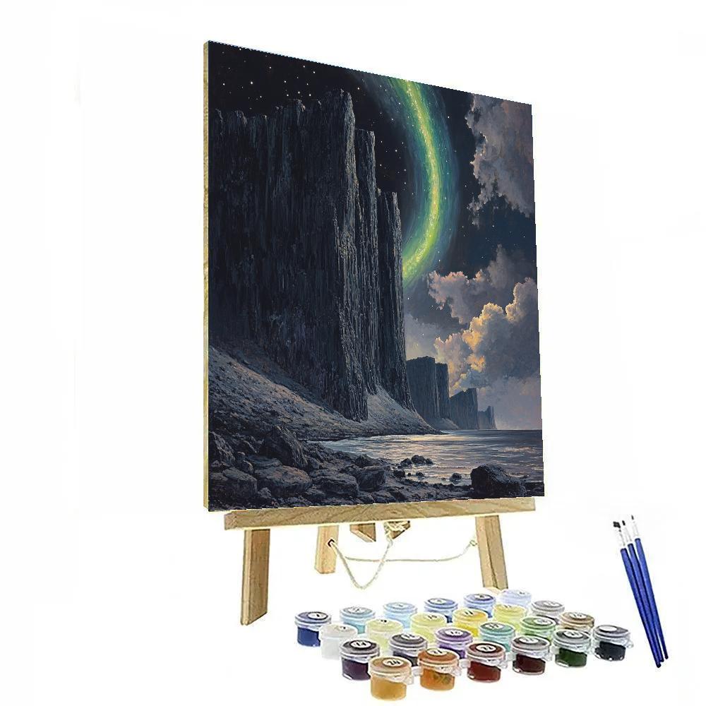 Francisco Goya Inspired Ominous Aurora Above Basalt Cliffs Paint by numbers art