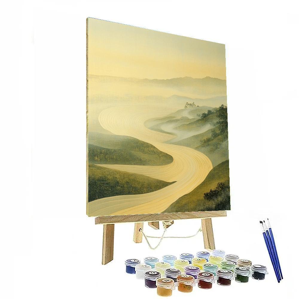 Hiroshige Inspired Equinox Wind Patterns Across Misty Fields paint by color