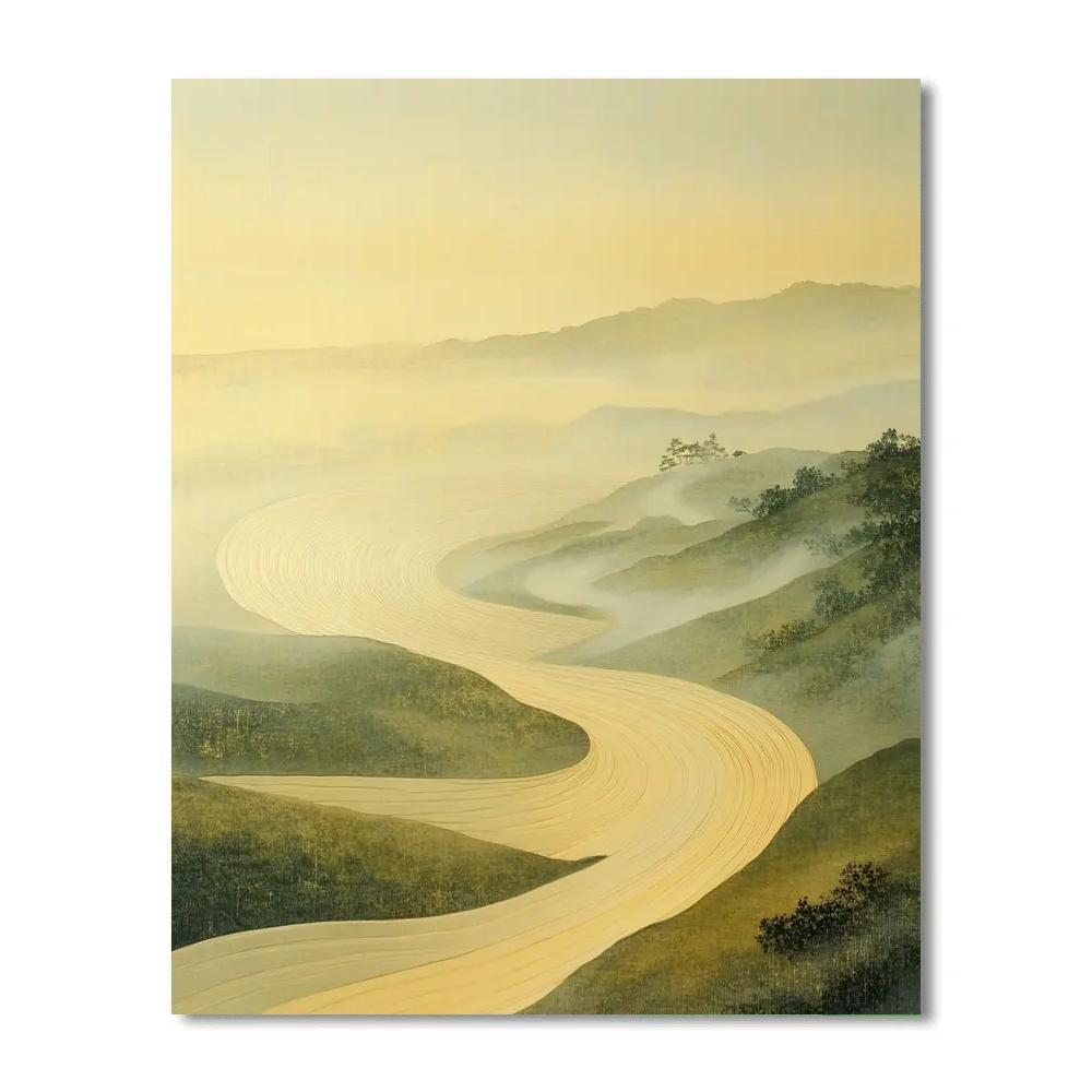 Hiroshige Inspired Equinox Wind Patterns Across Misty Fields paint by color