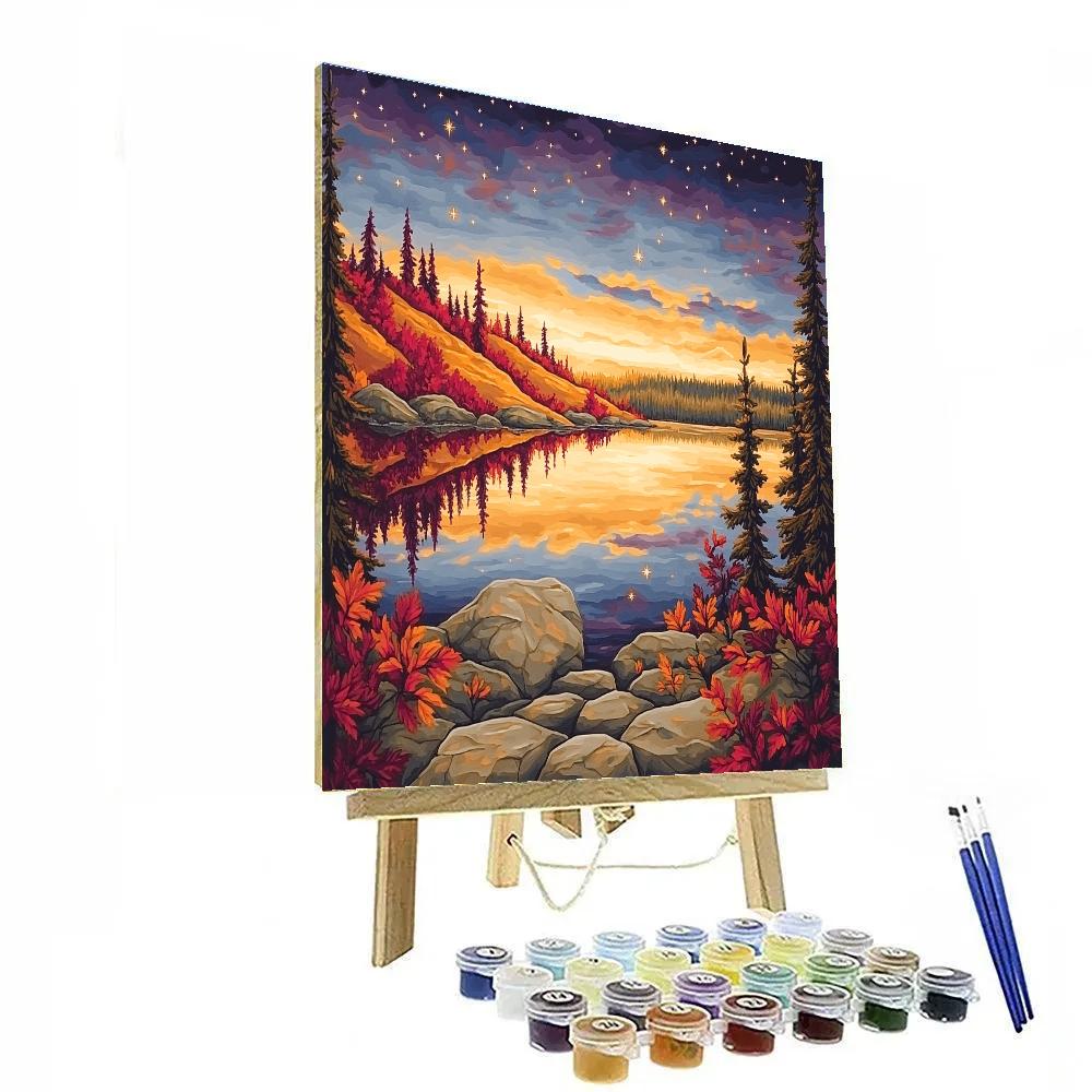 Franklin Carmichael Inspired Autumn Ocher Ridge And Star Lit Reflections Numbered painting kits