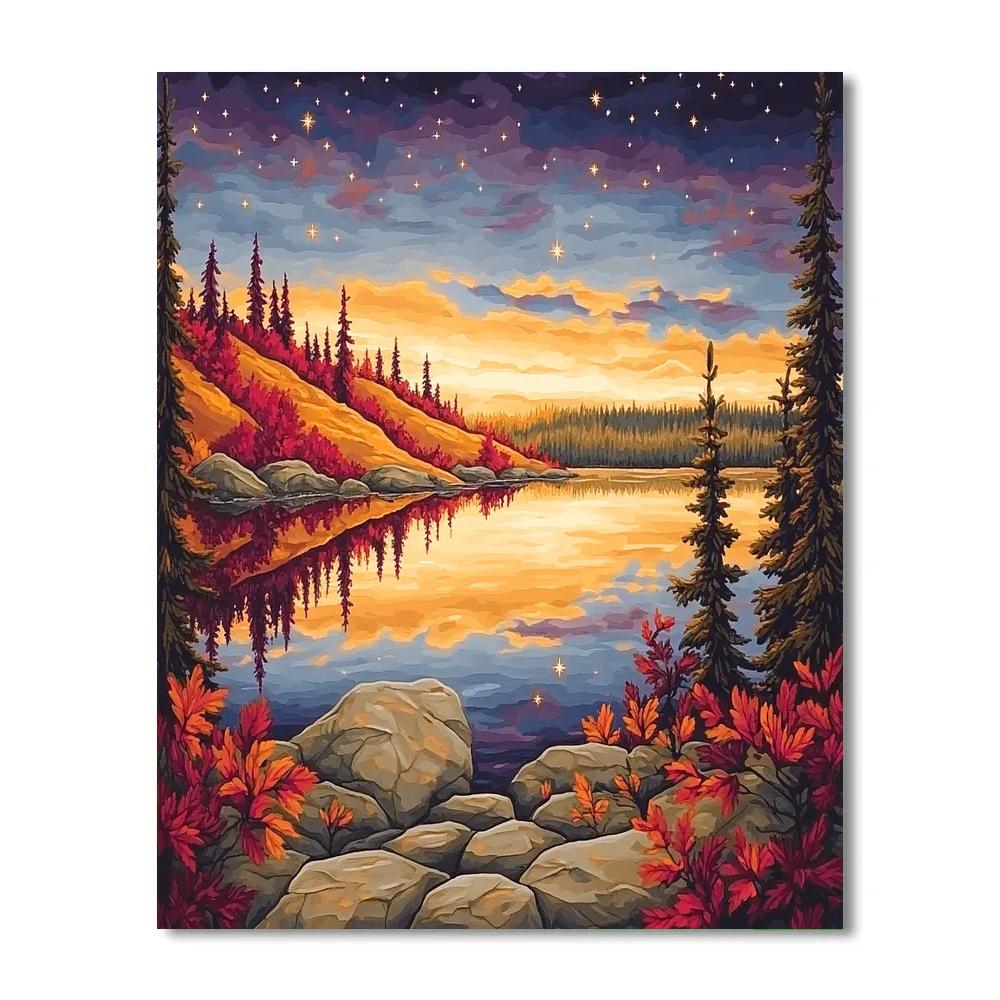 Franklin Carmichael Inspired Autumn Ocher Ridge And Star Lit Reflections Numbered painting kits