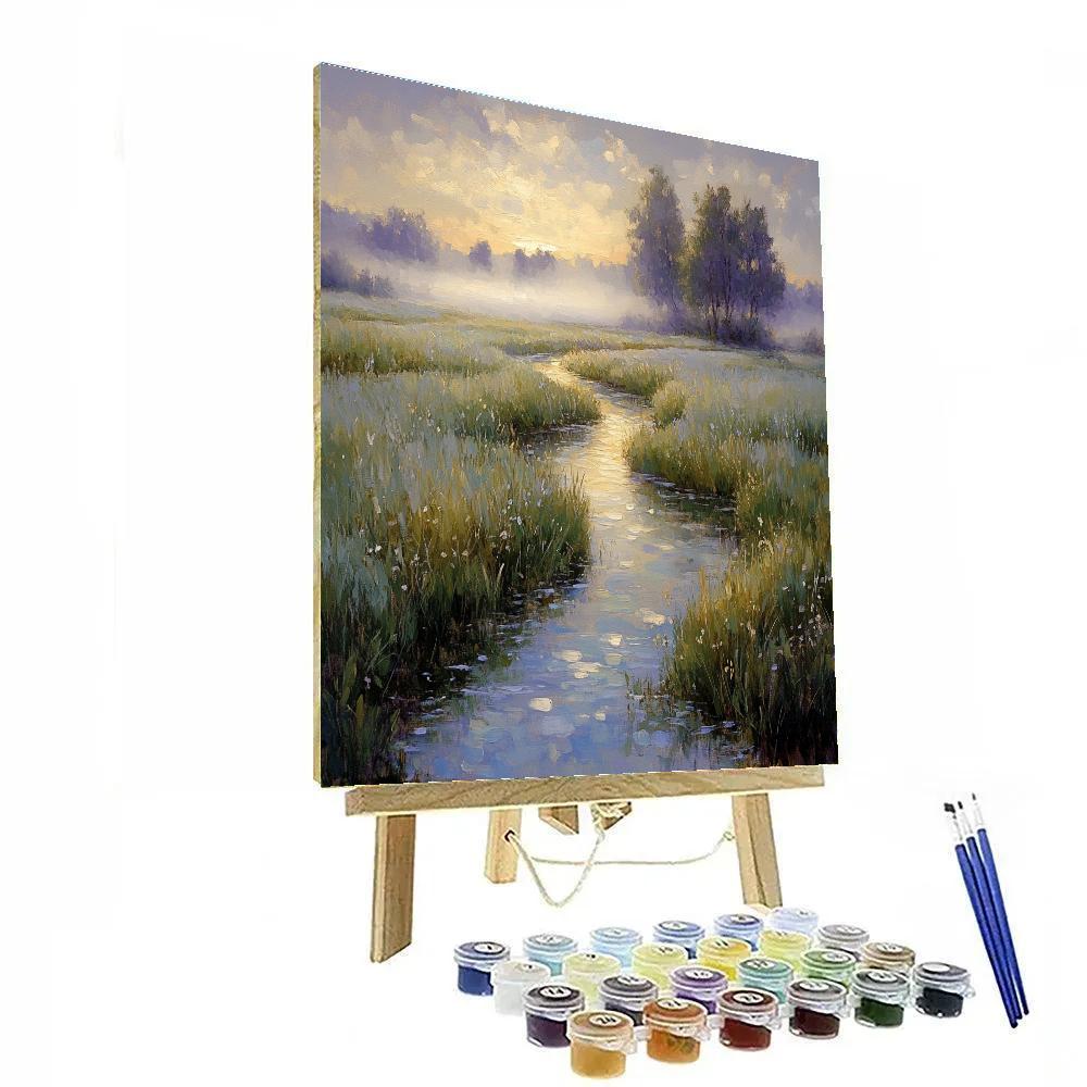 Claude Monet Inspired Morning Fog Over Meadow Stream paint by number