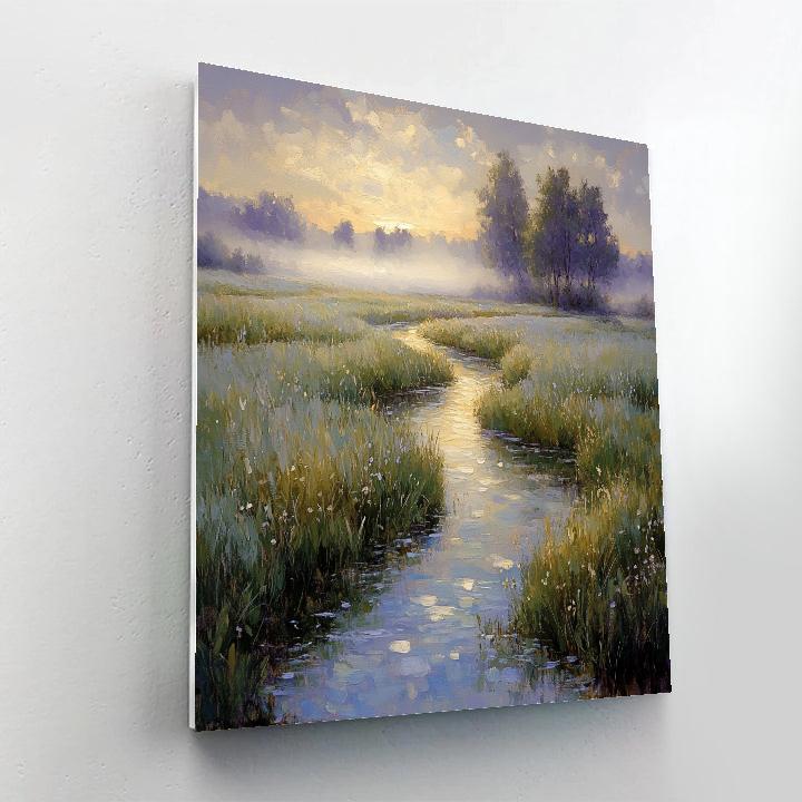 Claude Monet Inspired Morning Fog Over Meadow Stream paint by number