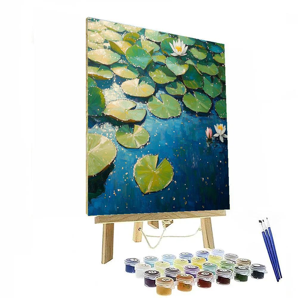 Claude Monet Inspired Sunlit Lily Pads At Noon Sparkle Numbered painting kits
