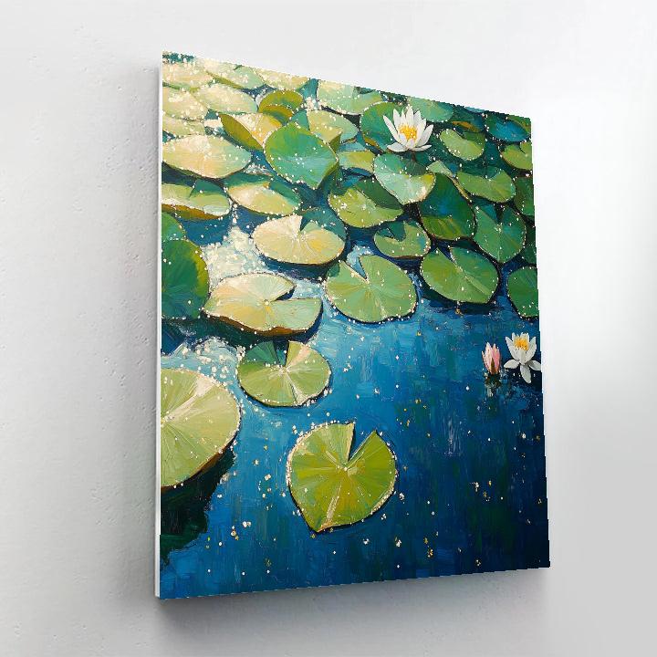 Claude Monet Inspired Sunlit Lily Pads At Noon Sparkle Numbered painting kits