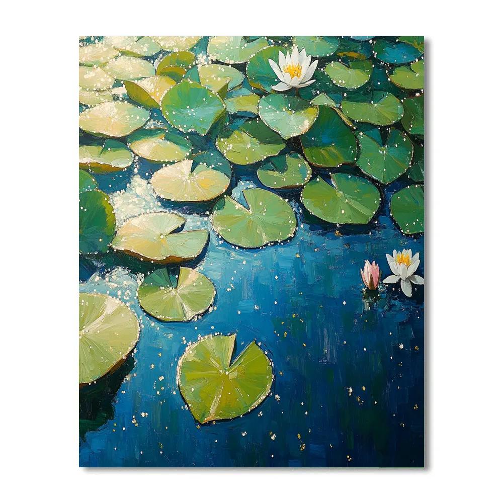 Claude Monet Inspired Sunlit Lily Pads At Noon Sparkle Numbered painting kits
