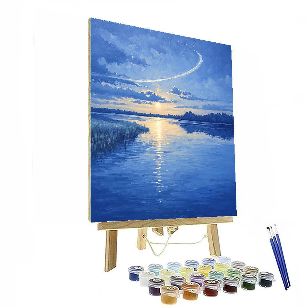 Leonardo Da Vinci Inspired Comet Tail Over Still Lake Paint by numbers art