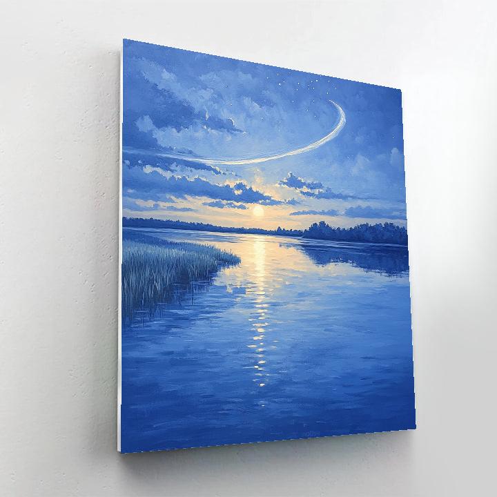 Leonardo Da Vinci Inspired Comet Tail Over Still Lake Paint by numbers art
