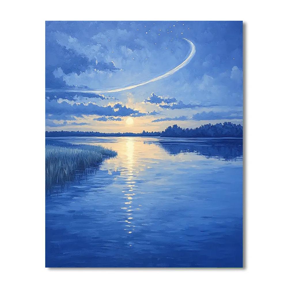 Leonardo Da Vinci Inspired Comet Tail Over Still Lake Paint by numbers art