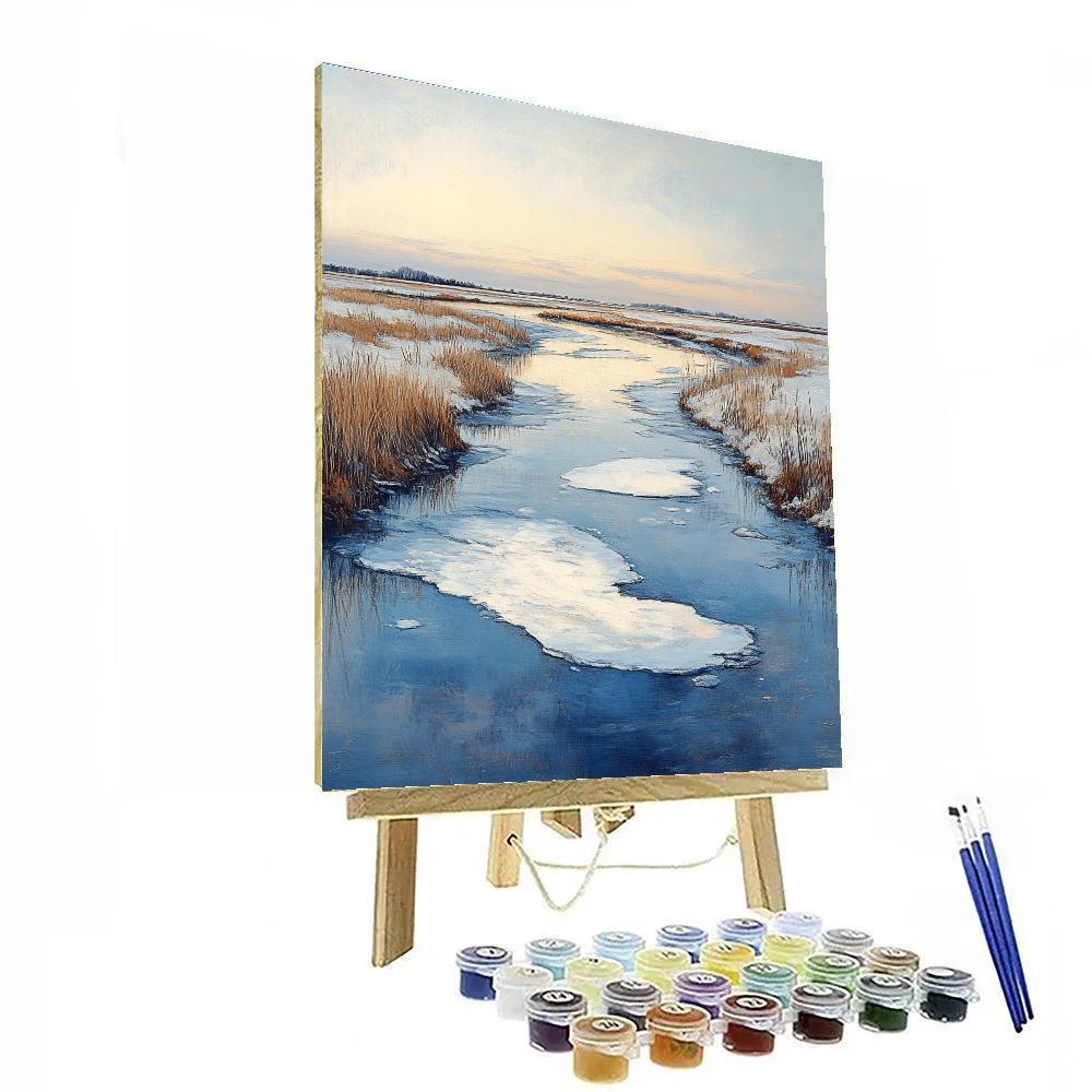 Claude Monet Inspired Winter River Ice Blue Silence painting number kit