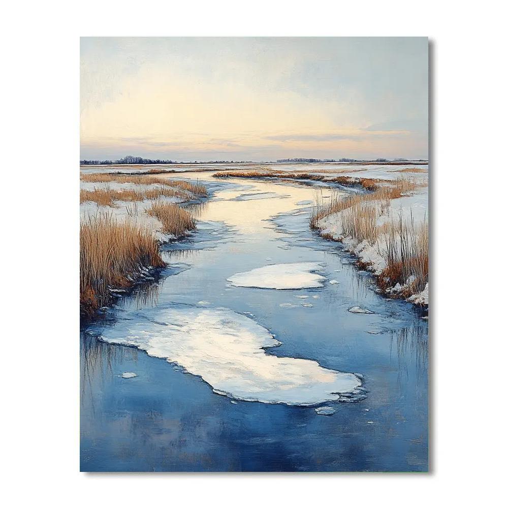 Claude Monet Inspired Winter River Ice Blue Silence painting number kit