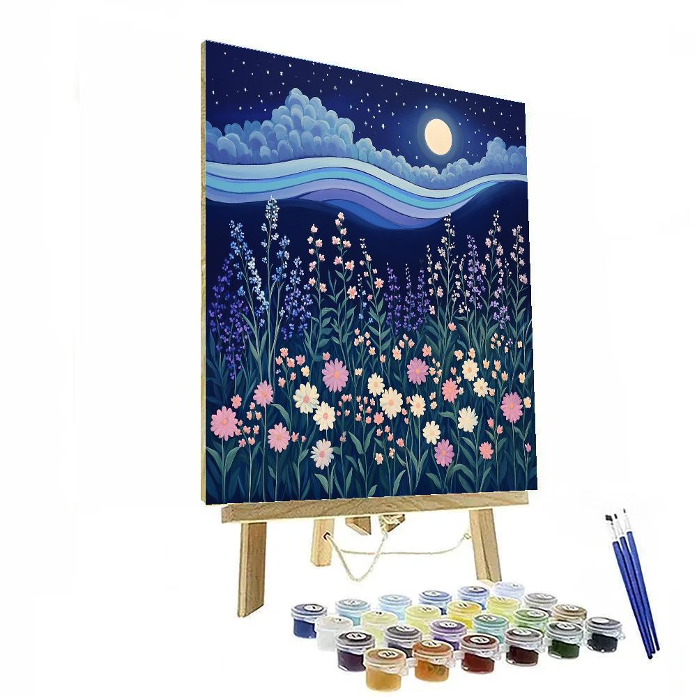 J. E. H. MacDonald Inspired Midnight Wildflower Meadow Beneath Noctilucent Wave Sky painting number kit