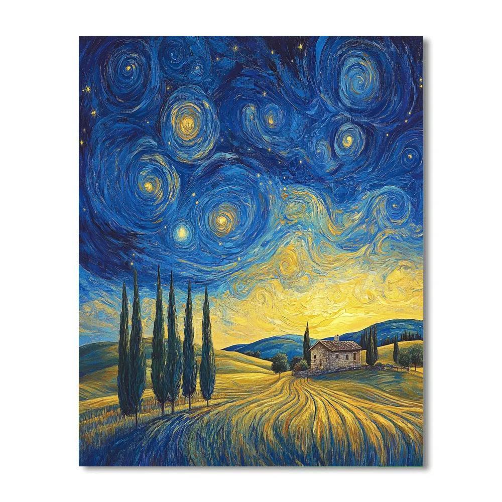 Van Gogh Inspired Starry Countryside Number painting