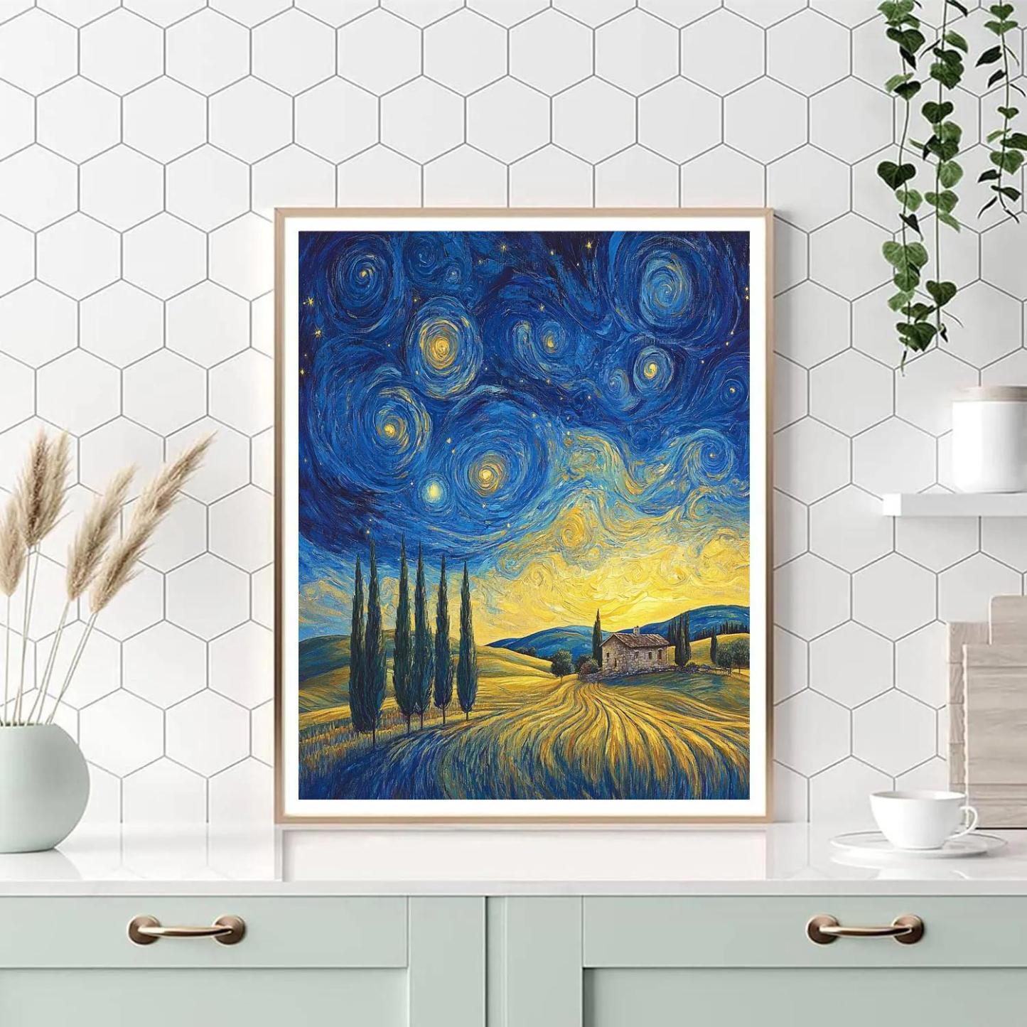 Van Gogh Inspired Starry Countryside Number painting