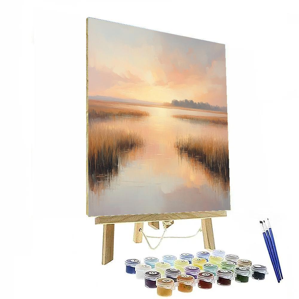 Claude Monet Inspired Rose Tinted Sunrise Over Marsh paint by number