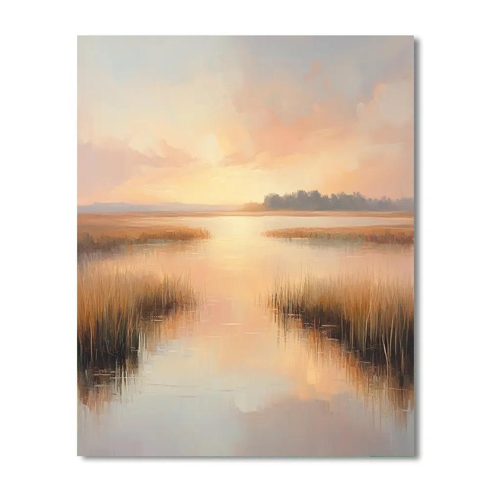 Claude Monet Inspired Rose Tinted Sunrise Over Marsh paint by number